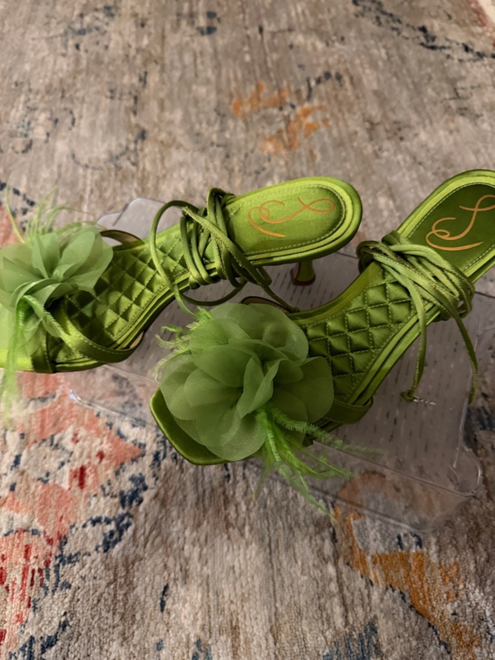 Jessica Simpson Lime Green Floral Satin Heeled Sandals